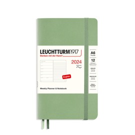 LEUCHTTURM1917 367800 Weekly Calendar & Notebook Softcover Pocket (A6) 2024, 12 Months, Sage, English