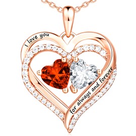 ESSIE ODILA Heart Necklaces for Women 14K Rose Gold Necklace for Women 925 Sterling Silver Birthstone Jewelry Necklace Valentine’s Day Christmas Gifts for Womens Wife Mom