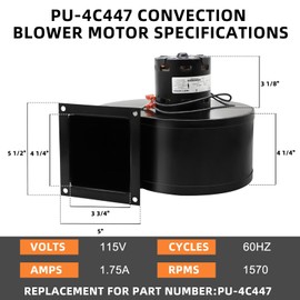 Hiorucet PU-4C447 Convection Blower Motor Replacement for Englander & England Pellet Stove 25-PDV, 55-TRP22, 55-SHP22, 49-SHCPM, 25-PI, 25-PDVE (2002-Present), New Englander Pellet Stove Blower Motor