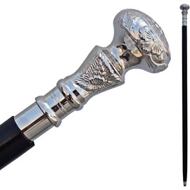 Elegant Wooden Walking Stick with Silver Brass Handle – Victorian Fancy Cane for Unisex and Seniors