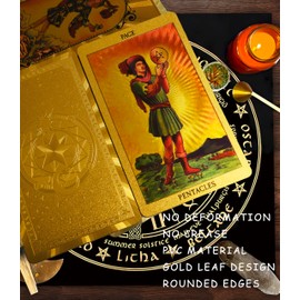 Generisch 78-Piece Gold Foil Tarot Deck, Gold Cards with 36 Page Travel Guide, PVC, Waterproof and Wrinkle-Free, Tarot Cards Decks for Beginners, Waterproof and Durable (Stars and Moon, Gold)