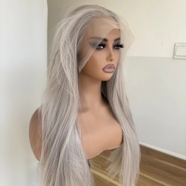 WigsA Heat Resistant Hair Silver grey Lace Front Wigs Natural Long Straight