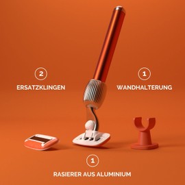 Fler The Razor Starter Set - Women's Razor with Interchangeable Razor Heads, Razor with Holder and 2 Replacement Blades, Unisex Razor, Razor Blades with Aloe Vera, Vitamin E, Sicily Orange