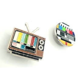 Pack of 2 1980s Colour TV Pixel Metal Enamel Pin Badge