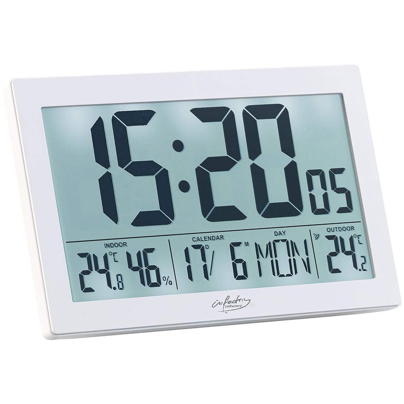 infactory Wall clock: XL Radio Controlled Clock with Double Alarm