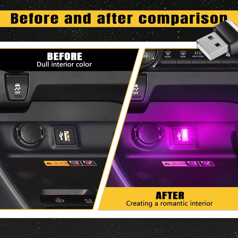 Wuyaoyao 4PCS USB LED Car Interior Atmosphere Lamp, Plug-in USB