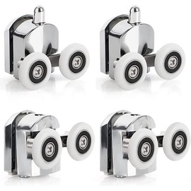 YUANQIAN Shower Door Roller, 4 Pieces Double Shower Door Roller, Silver, 23mm Diameter, 4-6mm Glass Thickness, 18mm Spacing, Plastic, Zinc Alloy