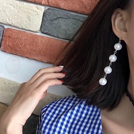 TseenYi Boho Pearl Earrings Silver Pearl Long Tassel Earrings Large Pearl Chain Earrings Vintage Pearl Stud Earrings Pearl Bridal Earrings Jewellery for Women and Girls Gifts