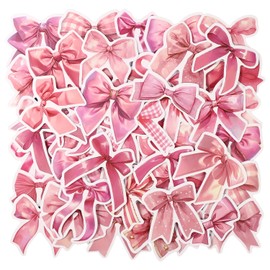 Tinoaly 50pcs Pink Bow Stickers, Vintage Style, Vinyl Material, Decals for Water Bottles, Laptops, Journals, Scrapbooking