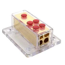 maxxcount PowerSplitter 4-Way Power Distributor Block 1x 25 mm² / 4GA Input to 4 x 10 mm² / 8GA Output for Car, Camper, Boat, Car HiFi, Amplifier, Electronics etc. Wide Mounting Plate (55 mm)