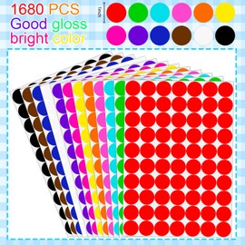 Colored Dot Stickers 1 Inch, 1680 PCS Circle Stickers Round Color Coding Labels, Price Stickers for Garage Sale, Stickers Dots for Toddlers Students Office Classroom in 12 Colors, 140 Pieces Per Color
