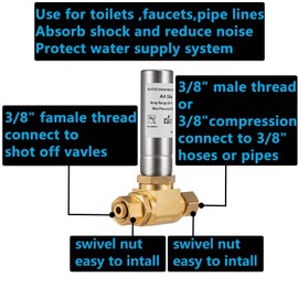 (1 Pack) Lidertik Water Hammer Arrestor for Dishwasher and Toilet 3/8 Inch Male Compression and 3/8 Inch Female Compression, Absorb Shock and Reduce Noise for Water Pipe