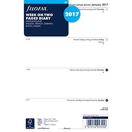 Filofax 2017 Diary, 1 week on 2 pages, multilingual, a5, 4 x 4, 000017-68516