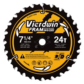 VIERDWIN ATB Fast Framing Circular Saw Blade with 5/8 Inch Arbor for Wood Cutting with Coating (7-1/4'' 24T(1pc))