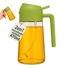 Ölspender, Ölspender, Ölspender, auslaufsicher, 2-in-1-Spender für die Küche, Glasölflasche, 470 ml, für Luftfritteuse, Grill, Grün