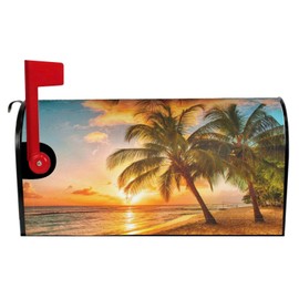 Abucaky Beach Palm Trees Mailbox Cover Magnetic Sunset Over The Sea Waterproof Mailbox Wraps Post Letter Box Decor 21x18 in
