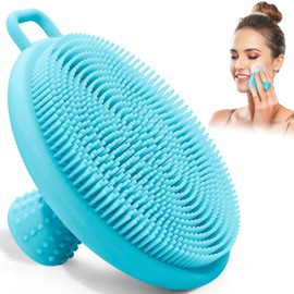 GEENOA Silicone Face Scrubber for Men, Manual Face Scrubber Exfoliator with Soft Bristles and Non-Slip Handle, Gentle Facial Scrubber Face Brush for Super Lathering & Deep Cleansing(Blue)