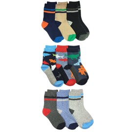 Jefferies Socks Boys Fashion Novelty Dinosaur Stripes Pattern Variety Crew Socks 9 Pair Pack (Small, Multi 4)