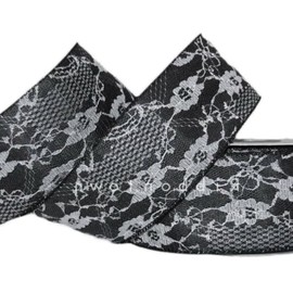 1 Pcs 2 1/2"W Gothic Lace Wired Ribbon Dark Grey White 5 Yards, Ribbon for Gift Wrapping | #AA120RK