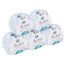 La Mia Pastel Cotton, 5 Ball 100% Cotton Yarn, Total 8.8 Oz, Each 87 Yrds (80 m) - 1.76 oz (50g) Soft, Worsted, Afghan, Aran, Pastel-Blue - L054