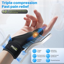 Thumb Splint Support Right Left Hand for Arthritis - Breathable Wrist and Thumb Support with 3 Splints, Lightweight Thumb Brace Thumb Spica Splint for De Quervain's, Trigger Thumb, Tendonitis, Sprains