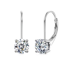 Moissanite Dangle Earrings for Women, Hypoallergenic 925 Sterling Silver 18K White Gold Plated leverback Earrings, D Color VVS Clarity Lab Created Diamond Round Cut Earrings Jewelry Gifts for Mother's Day Birthday