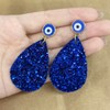 Blue Teardrop Leather Statement Earrings for Women Boho Big Lightweight
