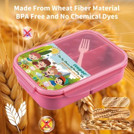 Itopor® Lunch Boxes,Wheat Fiber Bento Box for Kids,Ideal Leak-Proof Lunch Box Kids,Microwaveable Bento Box Adult,Easy-Clean Lunch Containers for Kids,Portable Kids Bento Lunch Box(Pink 1300ml)