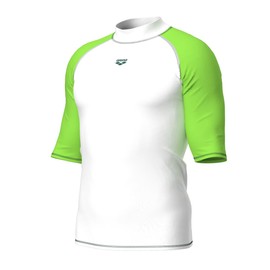 arena Men's Vest S/S Graphic Rash Guard Shirt, White-Soft Green, S