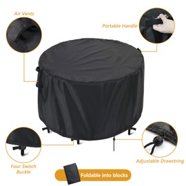 Kingling Patio Furniture Covers, Round Patio Table Cover for Outdoor Furniture, Heavy Duty Waterproof Patio Table and Chair Set Cover Black - 48''D x27''H