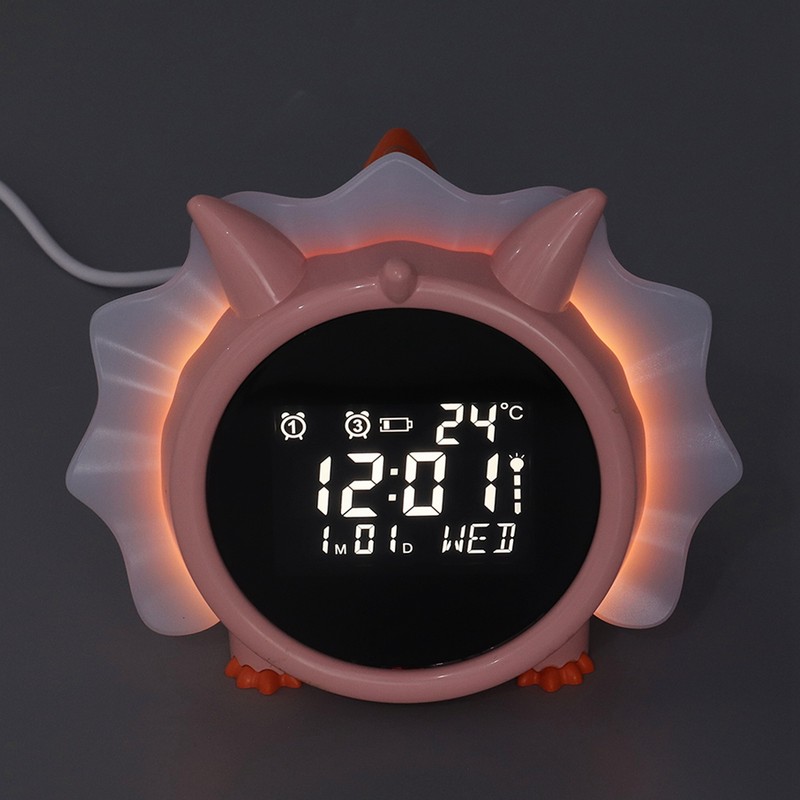 Alarm Clock Pink Dinosaur Shape Multifunctional Bedside LED Electronic Alarm
