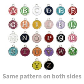 ZeaLian 52Pcs Enamel A-Z Alphabet Letter Initial Silver Round Charms