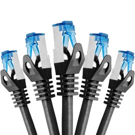 BIGtec - 5 Stück - 0,15m CAT 7 Kabel Netzwerkkabel Patchkabel Gigabit Patch DSL LAN Kabel CAT.7 Ethernet schwarz Kupferkabel doppelt geschirmt RJ45 Stecker Cat-7 S/FTP PIMF 10 Gbps 15cm kurzes Kabel