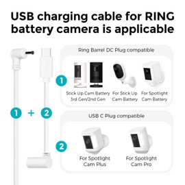 SZBAMI 1 Pack Power Adapter Charger Cord for Ring Stick Up Cam Battery, Ring Pan-Tilt Stick Up Camera, 26ft Weatherproof Indoor/Outdoor Power Cable - White