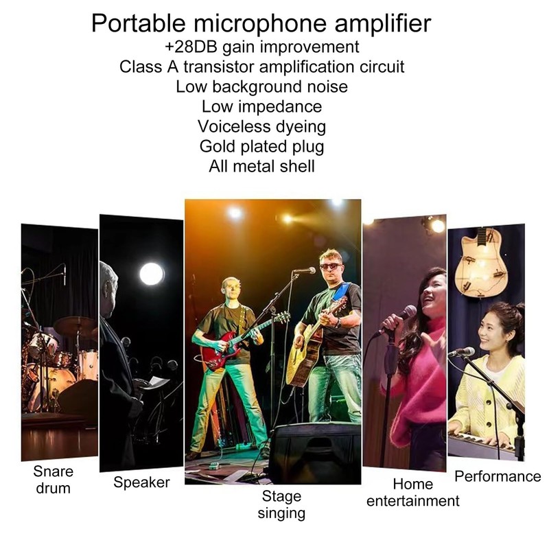 Mic Preamp with 28dB Gain, Compact Dynamic Microphone Booster with
