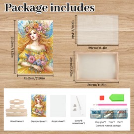 DIY Diamond Art Tray with Handle Diamond Art Painting Plate Creative Design Handmade Wooden Tray Mosaic Making Kits by Number Kits Diamond Art for Coffee Living Room Home Organizer (Yellow Elf)