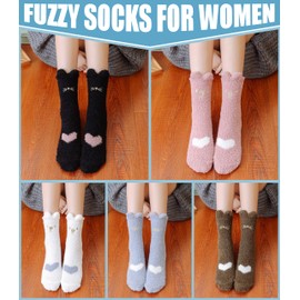 Yebing Fuzzy Socks for Women Fluffy Slipper Winter Warm Cozy Plush Sleep Heart Gift Socks 5 Pairs Heart A