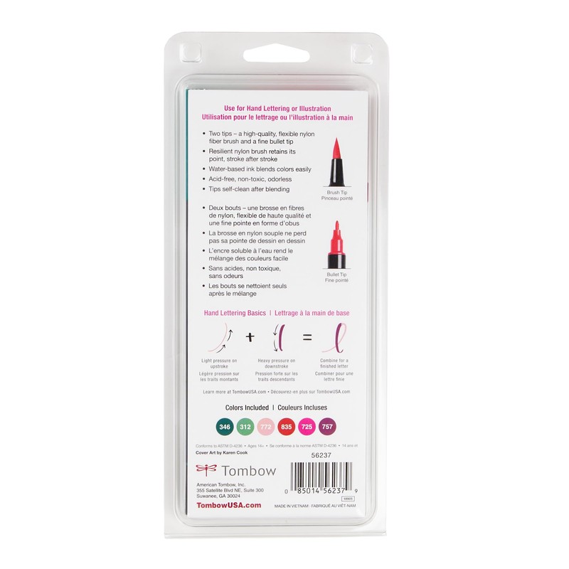 Tombow 56237 Dual Brush Pen Art Markers, Very Berry, 6-Pack