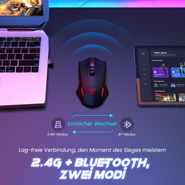 RisoPhy PC400 Wireless Gaming Mouse with 8000 DPI, 2.4G & Bluetooth Dual Mode Connection - Ergonomic Design, 7 Programmable Buttons, RGB backlighting, Precision Sensor for PC and Gaming