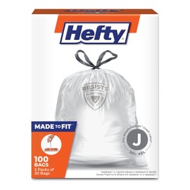 Hefty Made to Fit Trash Bags, Fits simplehuman Size J (12 Gallons), 100 Count (5 Pouches of 20 Bags Each)