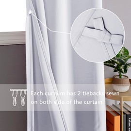 DWCN Room Darkening Curtains for Bedroom, 70 x 84 Inches - Thermal Insulated & Energy Saving Window Drapes for Living Room/Kids Room, Set of 2 Panels Sewn with Tiebacks, Greyish White