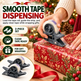 2-Piece Tape Dispenser Clips for Gift Wrapping – Gray ABS Tabletop Tape Cutters for Christmas Presents & Craft Projects