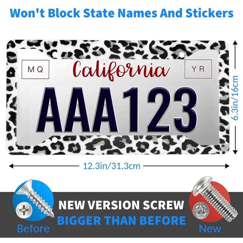 Leopard Print License Plate Frame for Women Black Gray Cheetah