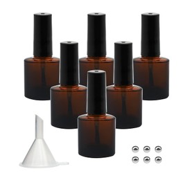 Agidea - 6 botellas vacías de esmalte de uñas de color ámbar, 8 ml/0.3 onzas, botellas vacías de vidrio oscuro, rellenables, con brocha, bolas de mezcla y embudos, color café