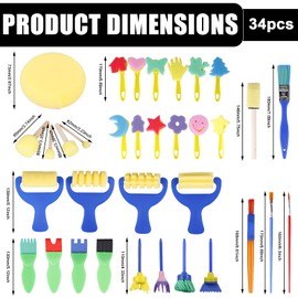 34 Piece Sponge Brush Set, Sponge Painting Brush Set, Children's Painting Tools, Sponges Foam Brush, Early Education Drawing Tools, DIY Crafts, Drawing Tools