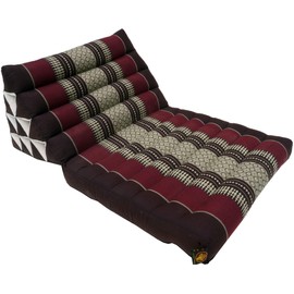 GURU SHOP Thai Cushion, Triangular Cushion, Kapok, Day Bed with 1 Cushion - Dark Brown/Red, 30 x 50 x 75 cm, Asian Seat Cushion, Sleeping Mat, Thai Mat