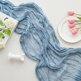 Camino de mesa de gasa azul polvoriento, decoración de primavera y verano de 10 pies, estilo bohemio de tela de queso, pasillo de Pascua para bodas, fiestas, bebés, despedidas de soltera