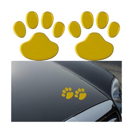 JNNJ Pack of 2 3D Chrome Dog Paw Footprint Car Stickers, Car Accessories, Paw Print, Car Emblem Sticker, Decoration Badge, 3D Chrome Dog Paw Footprint Sticker, Universal (Gold)