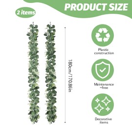 2 PCS Eucalyptus Garland, 5.9FT Greenery Garland Artificial Greenery Vines Fake Hanging Green Leaves Vines Faux Leaf Garlands Realistic Vine Plant for Wedding Arch Table Decor