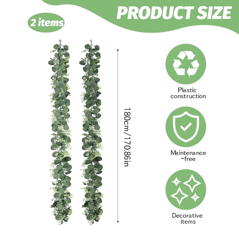 2 PCS Eucalyptus Garland, 5.9FT Greenery Garland Artificial Greenery Vines